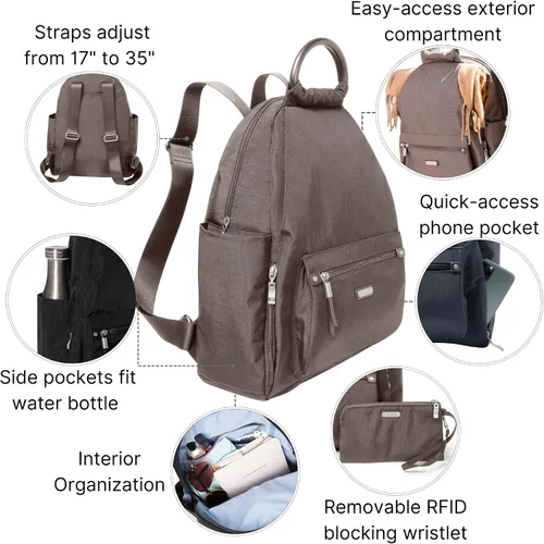 Vista 16 de Baggallini Mochila todo el día para mujer con pulsera de teléfono RFID, Negro, talla única
