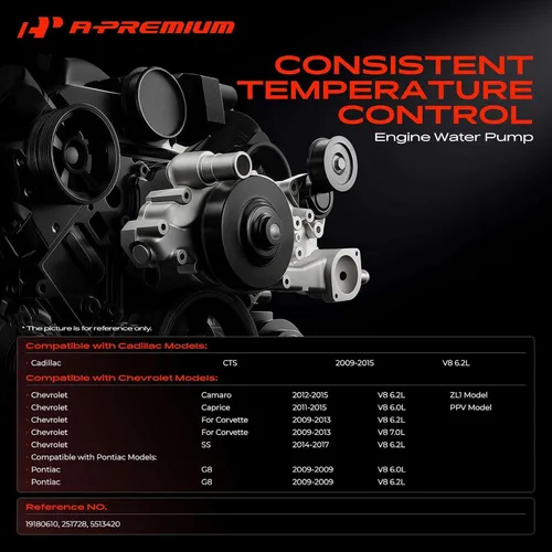 Vista 2 de A-Premium Bomba de agua del motor (6.0 6.2 7.0L) Compatible con Chevy, Cadillac Para Chevrolet Camaro 2012-2015, Caprice 2011-2015, Corvette
