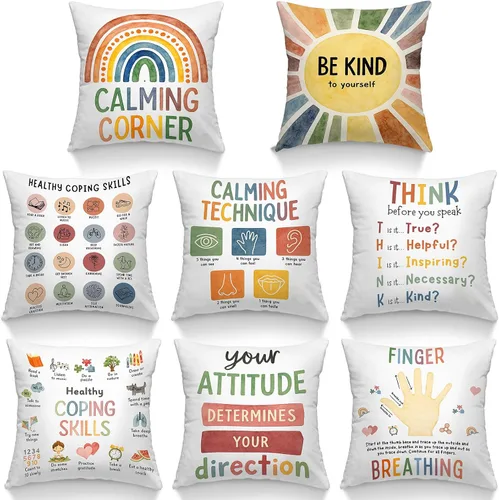 Vista 17 de 8 fundas de almohada de regreso a la escuela, 18 x 18 pulgadas, composición, fundas de almohada para cuadernos, fundas de almohada para el aula