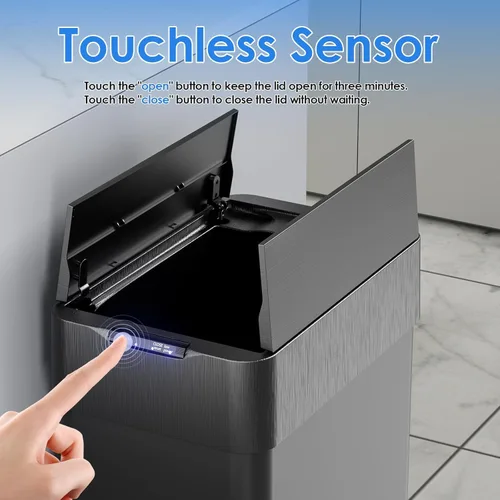 Vista 5 de Bote de basura automático, cubo de basura con sensor de movimiento sin contacto de 13.2 galones Smart Garbage Can with Soft-Close Lid, Bag