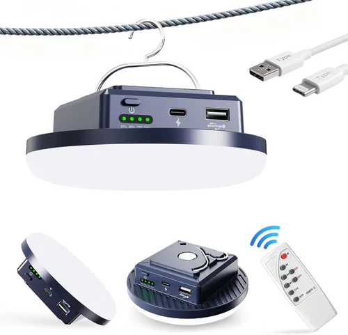 Vista 10 de Linterna LED recargable para campamento, 5000 mAh, 2000 lúmenes, 20 W, luz de campamento portátil, lámpara colgante magnética con carga rápida, 4
