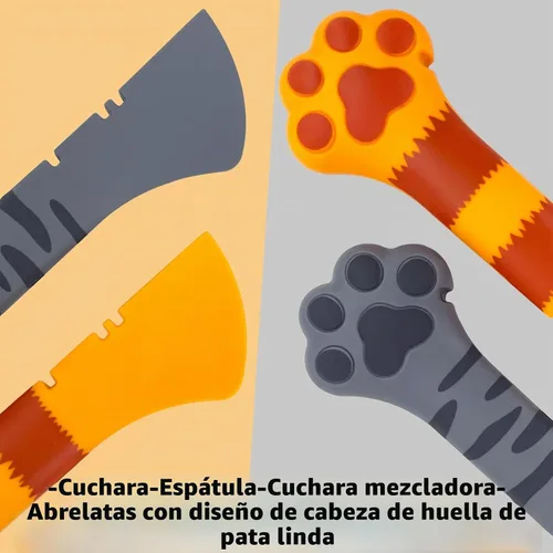 Vista 4 de Joyinjojo 2 Pack Cuchara para Comida de Perro y Gato, Linda Cuchara Abrelatas de Silicona con Forma de Pata de Mascota para Comida Húmeda y Enlatada