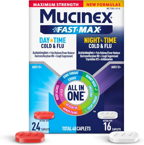 Vista 12 de Mucinex Fast-Max de máxima potencia para resfriado y gripe de día y noche para adultos, poderoso medicamento de venta libre para síntomas