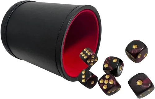 Vista 8 de Juego de dados de cuero sintético, coctelera de dados de fieltro para Yahtzee/Farkle/Bar Party Dados, incluye dados de punto de 0.630 in
