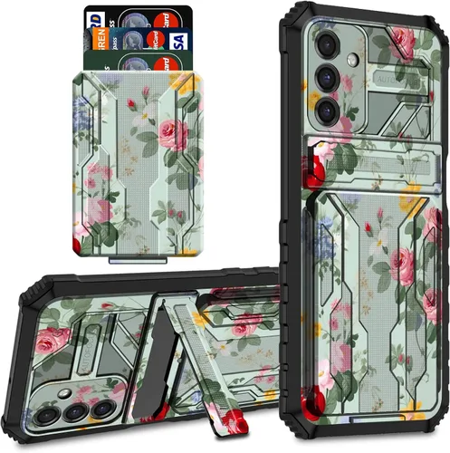 Vista 19 de Funda protectora de TPU suave para Samsung Galaxy A03S con soporte para tarjeta de crédito y soporte de doble capa de policarbonato duro de TPU