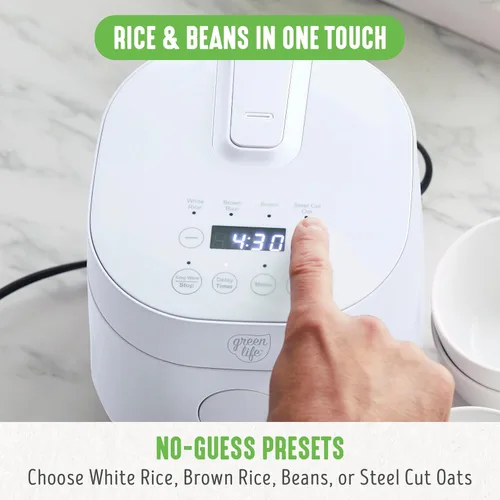 Vista 5 de GreenLife Olla Digital para Arroz y Frijoles, 2 Tazas Sin Cocinar/4 Tazas Cocidas, Olla de Cerámica Antiadherente Extraíble Libre de PFAS
