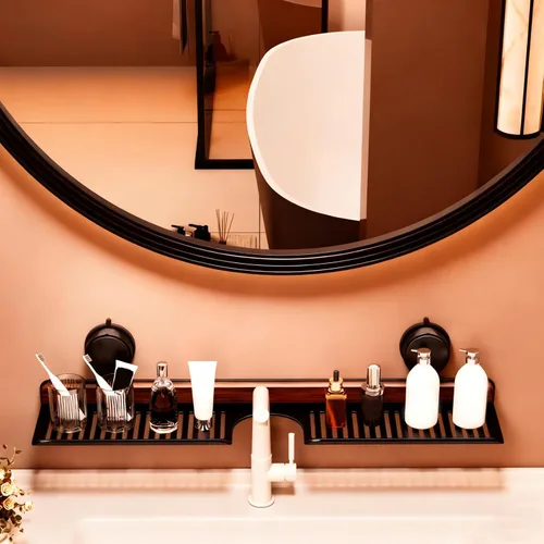 Vista 5 de Estante para lavabo de baño, moderno organizador de cocina, estantes de almacenamiento flotantes, organizador de fregadero de ducha no montado