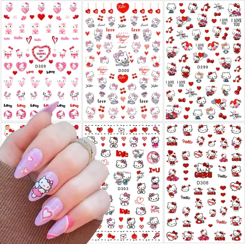 Vista 9 de 8 hojas de calcomanías de uñas de gato para arte de uñas, lindas calcomanías de uñas para uñas acrílicas, autoadhesivas 3D, diseño de uñas kawaii