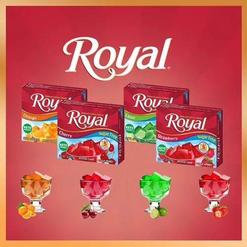 Vista 7 de Royal - Paquete variado de gelatina sin azúcar, 4 cajas, 4 sabores afrutados, fresa, cereza, naranja y lima, mezcla de postre de gelatina baja