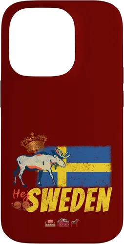 Vista 17 de Funda para iPhone 16 Suecia con bandera vintage y recuerdo de alce