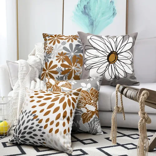 Vista 7 de Baidast Juego de 4 fundas de almohada decorativas marrones de 18 x 18 pulgadas, color marrón y gris, fundas de almohada modernas de lino