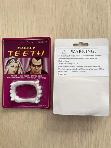 Vista 3 de Boieo Colmillos de vampiro blancos para disfraces de Halloween y accesorios para niños, Blanco