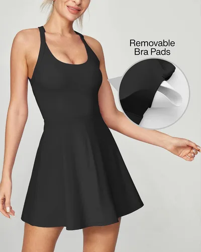 Vista 4 de Heathyoga Vestido de tenis con pantalones cortos y sujetador integrados, vestido atlético para mujer, de verano, con corte y torsión, para golf