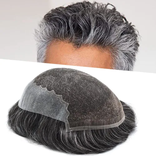 Vista 9 de Mens Toupee Human Hair Replacement System Swiss Lace Toupee For Men Hair Piece Protesis Capilar Mens Hairpiece 5X7#1 Jet Black 120% Density