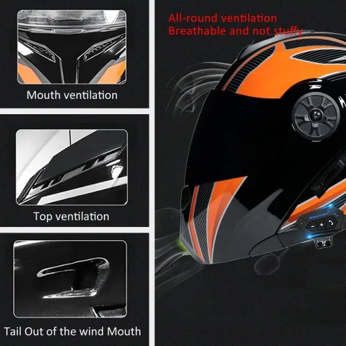 Vista 5 de Casco Modular de Motocicleta Bluetooth Aprobado DOT/ECE de Cara Completa Abatible Anti-Empañamiento Doble Visera Casco con Altavoz Dual Incorporado