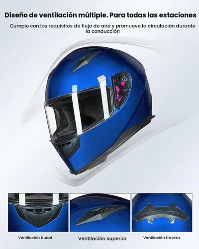 Vista 3 de ILM - Casco integral para motocicleta y bicicleta urbana, con bufanda de invierno extraíble, 2 viseras, modelo aprobado por DOT JK313 2-Azul
