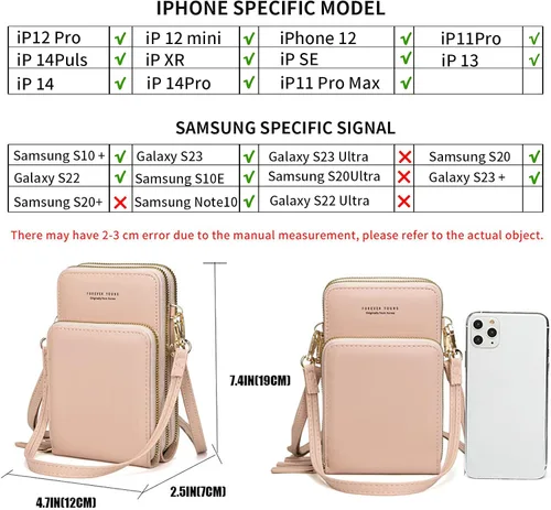 Vista 4 de Bolso chico en bandolera de mujer para celular, minicartera tarjetera monedero de manohombro