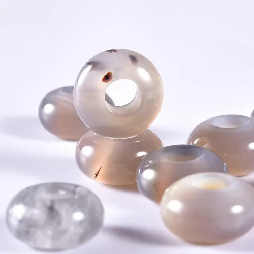 Vista 24 de Cuentas de piedra natural de agujero grande (0.23 a 0.236 pulgadas) pulidas Rondelle cuentas de piedras preciosas europeas para pulseras de dijes
