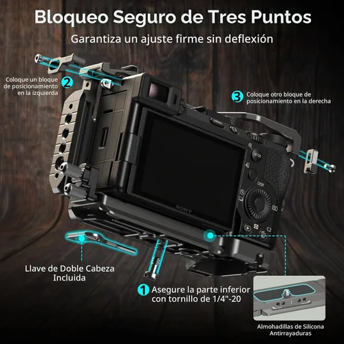 Vista 4 de Kit de Jaula de Cámara de Liberación Rápida SmallRig HawkLock para Sony A7C II/ A7CR con Empuñadura de Silicona Integrada, Jaula Completa de Acceso