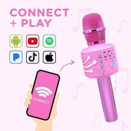 Vista 3 de Move2Play Motown Magic, Micrófono de karaoke Bluetooth Incluye 30 canciones famosas Micrófono de karaoke para niños Regalo de cumpleaños