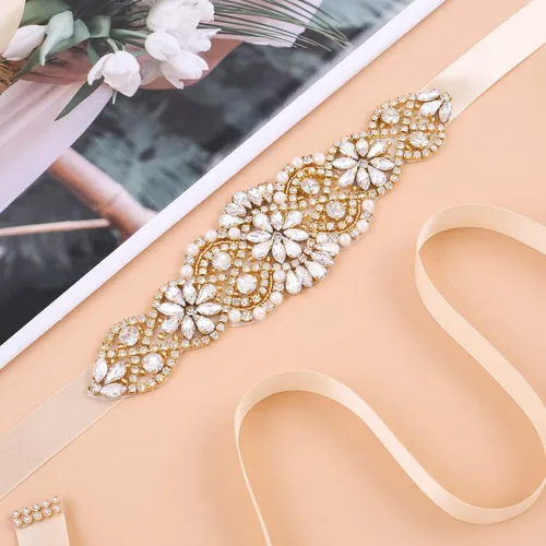 Vista 5 de Bridal Belt Handmade Crystal Wedding Sash Rhinestone Sash for Flower Girl Evening Dress