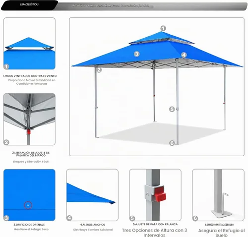 Vista 4 de ABCCANOPY - Base para toldo desplegable de 13 x 13 pies sobre estructura de toldo de 10 x 10 pies con parte superior doble ventilada, 4 bolsas