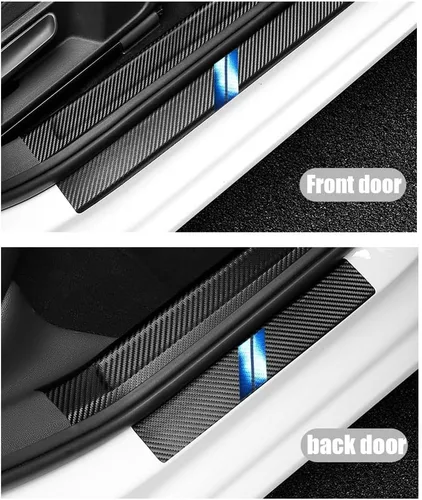 Vista 2 de LEXLEY Marca 3D Hash Mark para Dodge 2009-2026 Charger Durango Hornet de cuero estilo fibra de carbono protector de umbral de puerta antiarañazos