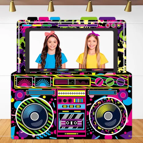 Vista 9 de Accesorios para cabina de fotos de radio para cabina de fotos retro de los 80 y 90, accesorios para cabina de fotos de boombox, pancartas de radio