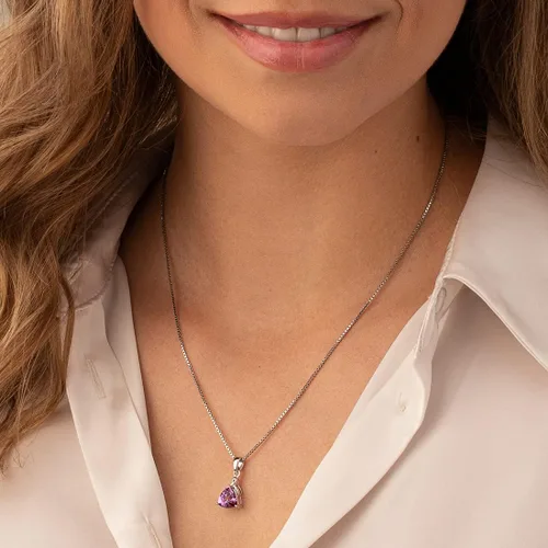 Vista 2 de Peora Collar con colgante de gota solitario de amatista para mujer, plata de ley 925, piedra preciosa natural, 1.50 quilates de corte trillón