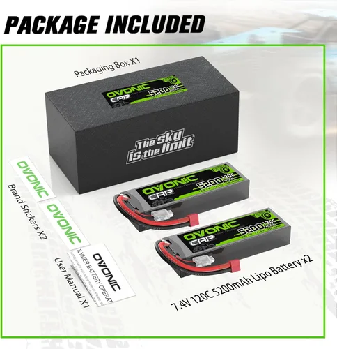 Vista 6 de OVONIC Batería LiPo 2S 7.4V 5200mAh 120C con enchufe T estilo Dean para RC Car RC Truck Avión Helicóptero Barco Carreras RC Hobby 2 paquetes