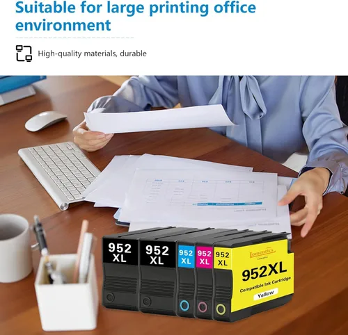 Vista 6 de Cartuchos de tinta de alto rendimiento 952XL (paquete de 5, 2 negro/1 cian/1 magenta/1 amarillo) compatibles con 952 952XL para HP 952XL OfficeJet