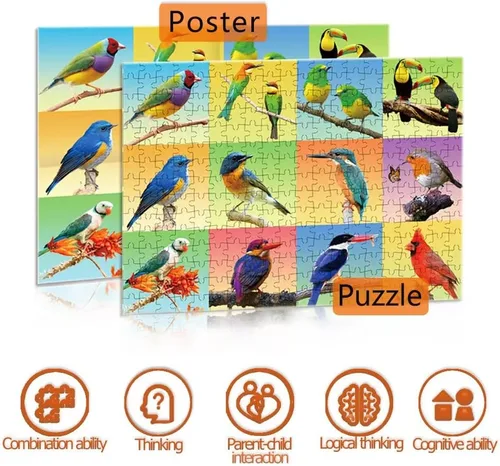 Vista 4 de Rompecabezas de 300 piezas para adultos, adolescentes y niños, idea de regalo feliz para la familia, pájaros de animales