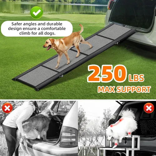 Vista 8 de Rampa para Perros para Coche 𝟕𝟏”𝐱𝟐𝟎” Grandes Rampas de Escalones Plegables para Mascotas para Camiones, SUV, con Superficie Antideslizante, Hasta