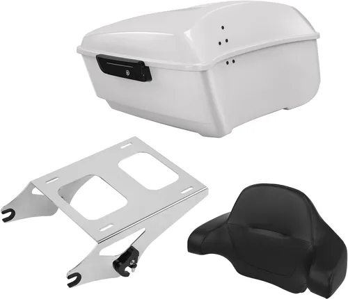 Vista 47 de TCT-MOTORPARTS Atlas Silver Metálico Maletero de Viaje Modificado con Respaldo y Montaje en Rack Adecuado para Harley Touring 14-25 Street Glide