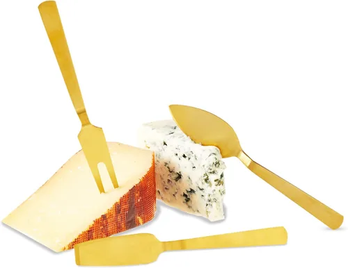 Vista 4 de Twine Juego de cuchillos dorados para queso de acero inoxidable, cuchillos esparcidores de mantequilla de queso, utensilios de charcutería