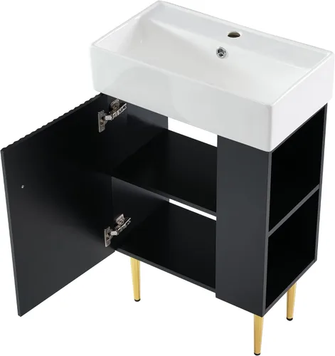 Vista 8 de LUMISOL Mueble de baño pequeño de 21.6 pulgadas con fregadero, tocador de baño estrecho con una puerta y almacenamiento lateral derecho, armario