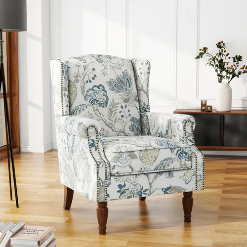 Vista 10 de High Back Accent Chair, Fabric Upholstered Armchair Wingback Chair for Living Room, Comfy Bedroom Reading Seat with Solid Wood Legs, Beige