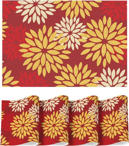 Vista 36 de Artoid Mode - Juego de 4 manteles individuales de vinilo con diseño floral, resistentes al calor, lavables, antideslizantes, de PVC, para decoración