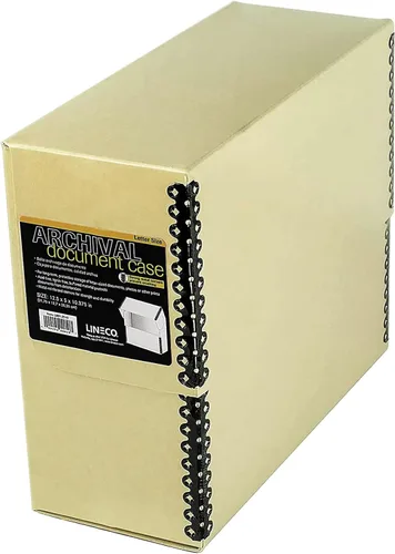 Vista 15 de Lineco Caja de almacenamiento de documentos archivados con borde metálico, caja de cartón libre de ácidos gris, organiza y almacena archivos