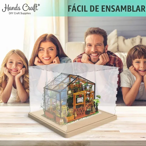 Vista 7 de Hands Craft Miniatures - Estuche de exhibición de casa de muñecas Cubierta antipolvo acrílica y base de madera Pantalla protectora y sin polvo