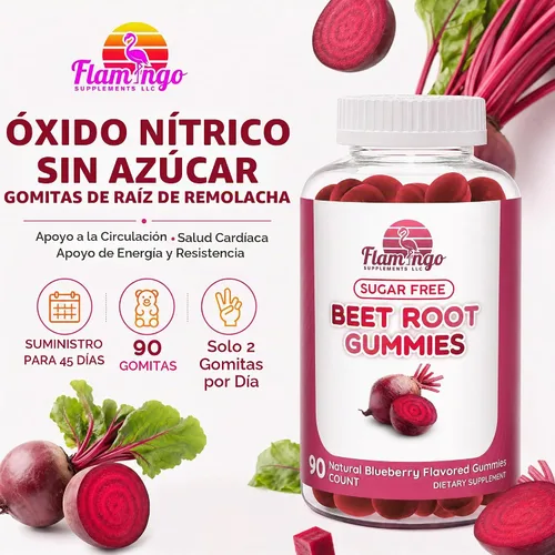 Vista 6 de Flamingo Supplements Gomitas de raíz de remolacha de óxido nítrico sin azúcar, masticables de raíz de remolacha para rendimiento atlético, refuerzo