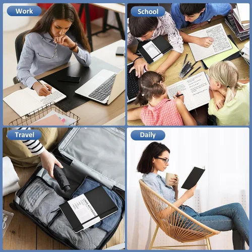 Vista 7 de Cuaderno diario rayado para mujeres y hombres, 200 páginas A5 diarios de tapa dura de cuero para escribir, viajes, escuela, oficina, trabajo, Negro