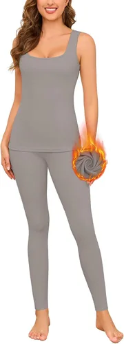 Vista 7 de Conjuntos de ropa interior térmica para mujer, pantalones largos de forro polar, capa base térmica, para clima frío, conjunto de camiseta e inferior