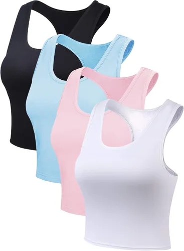 Vista 6 de Boao 4 camisetas básicas sin mangas de espalda cruzada para mujer