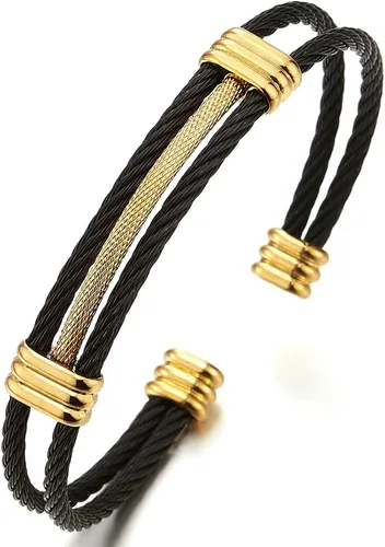 Vista 12 de Pulsera de acero inoxidable COOLSTEELANDBEYOND con cable trenzado ajustable para hombre y mujer