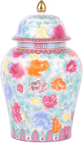 Vista 14 de Tarro de jengibre chino con tapa, estilo antiguo, decoración del hogar, retro, flores de porcelana azul y blanca, jarrón cubierto de cerámica, Tarro