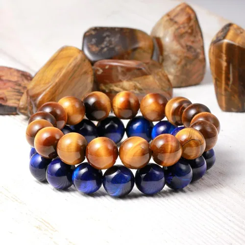 Vista 2 de Jewever Pulsera elástica unisex con piedras preciosas naturales de ojo de tigre (múltiples piezas)