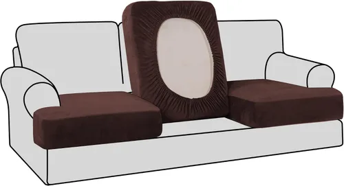 Vista 45 de H.VERSAILTEX Fundas de terciopelo elástico para silla con cojín en forma de T para sala de estar, funda de sofá, funda de asiento con cojín