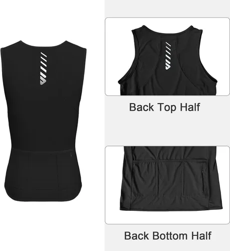 Vista 5 de Lo.gas Camiseta de ciclismo sin mangas para hombre, capa base de ciclismo transpirable y ligera con bolsillo trasero chaleco deportivo