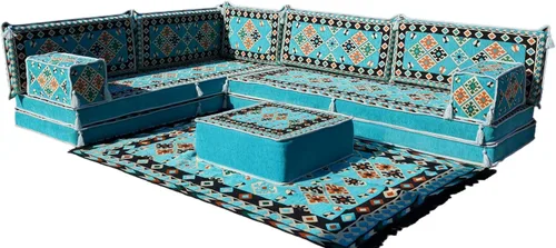 Vista 24 de arabicsofa Juego de asientos Jalsa en forma de L – Majlis árabe hecho a mano con almohadas de respaldo